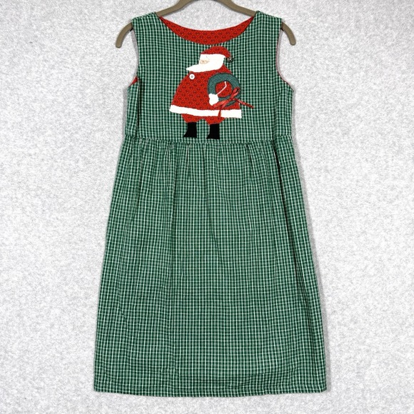 Handmade Other - Vintage Handmade Christmas Dress Girls 10 12 Plaid Midi Jumper Santa Cottage